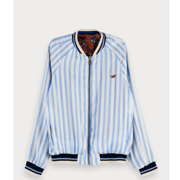 Scotch & Soda Printed Striped Floral Reversible Bomber Jacket Full Zip Size L - Picture 1 of 5